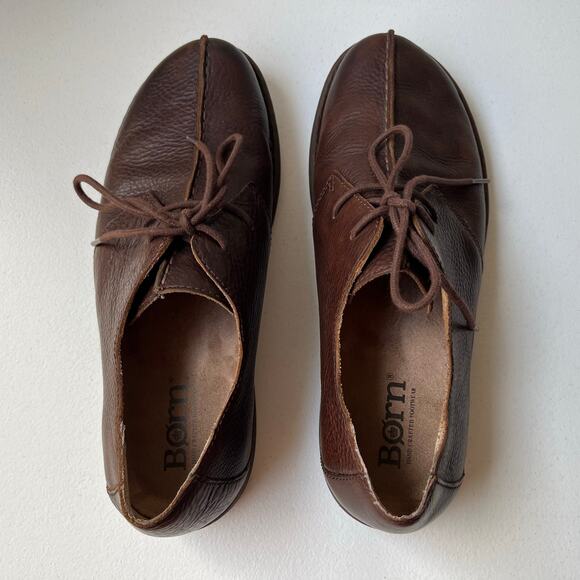 Born Oxfords Men\'s Size 12 Brown Lace-Up Pebbled Leather Split Toe Stitching main image 12